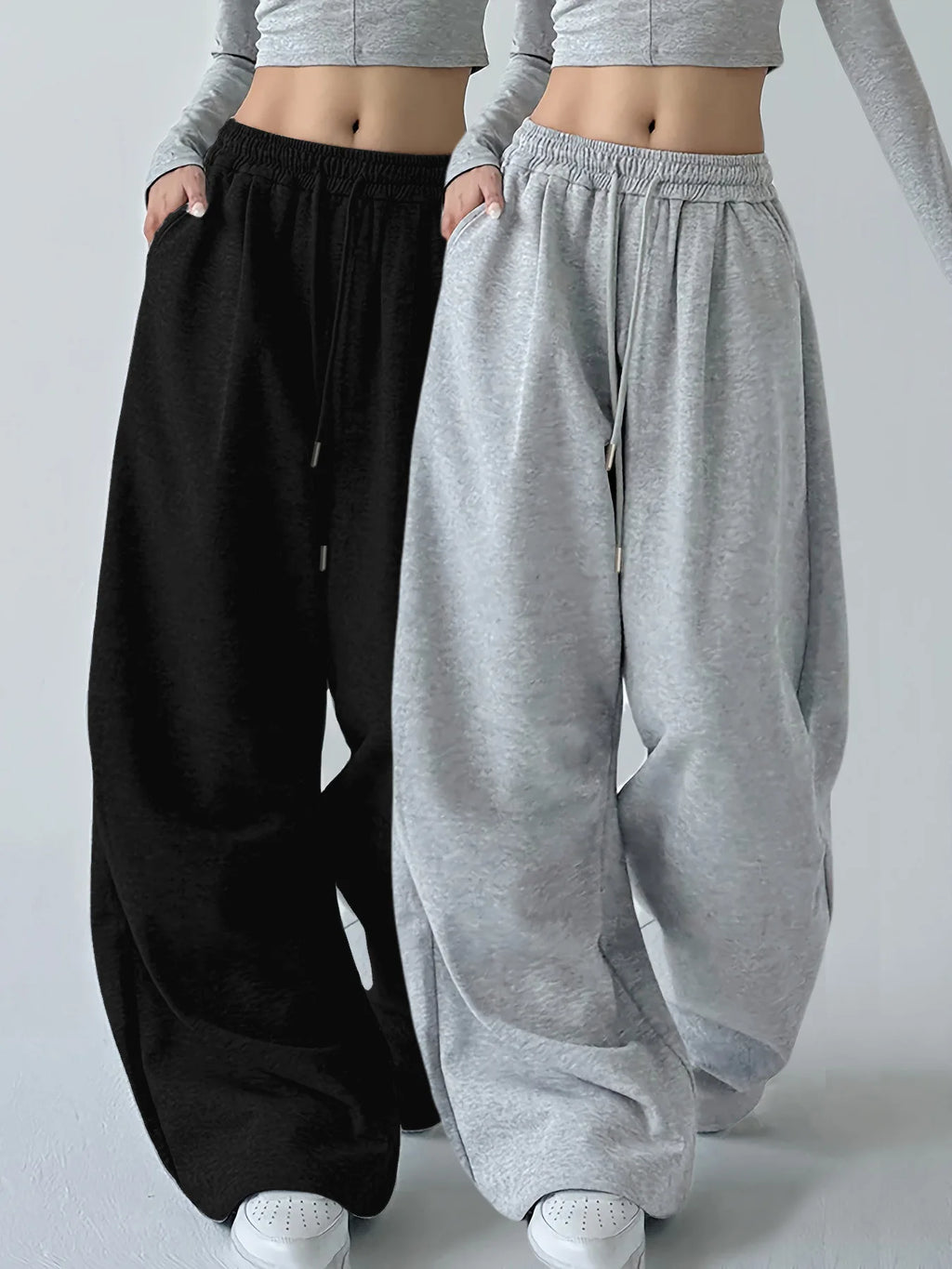 Y2K Harajuku Wide Leg Sweatpants Women Streetwear Baggy Oversize Gray Sports Pants High Waist Drawstring Casual Joggers Trousers