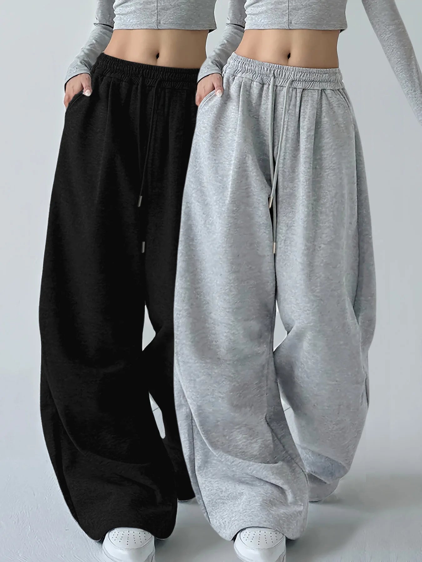 Y2K Harajuku Wide Leg Sweatpants Women Streetwear Baggy Oversize Gray Sports Pants High Waist Drawstring Casual Joggers Trousers