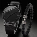 2PCS Men's Watch Fashion Roma Quartz Watches Steel Mesh Band Wristwatches Bracelet Set